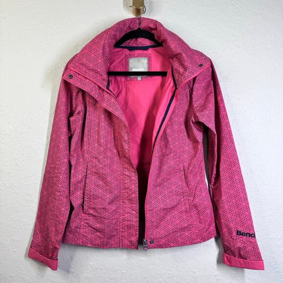 BENCH Jacket Medium BBQ Skiing High Neck Collar Hidden Zip Hood Grid Pattern - Picture 2 of 16